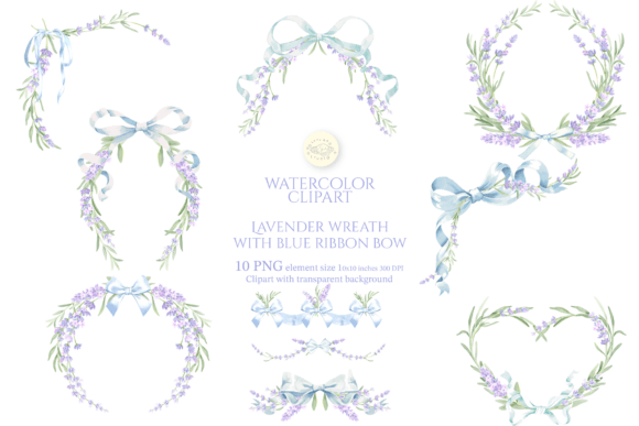 Download Lavender Wreath with Blue Ribbon Bow - Ribbon bow Collection