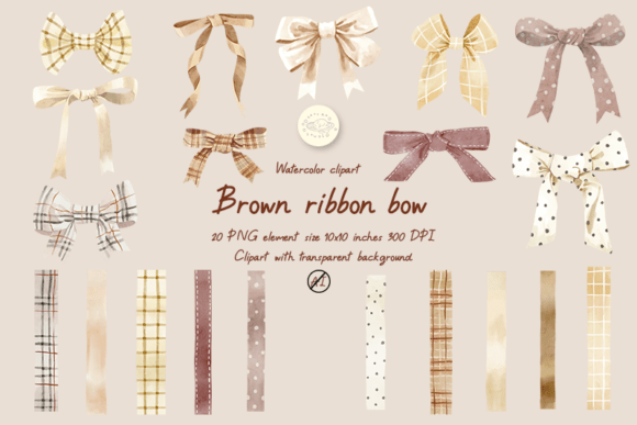Download Brown Ribbon Bow Watercolor Clipart - Ribbon bow Collection