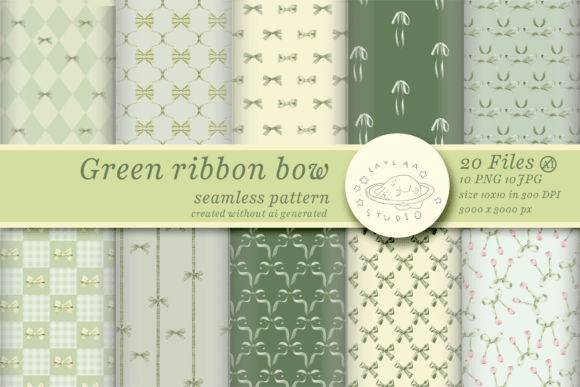 Download Green Ribbon Bow Seamless Pattern - Ribbon bow Collection