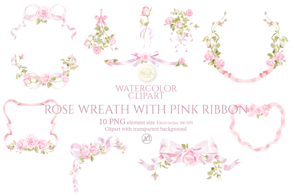 Download Rose Wreath with Pink Ribbon Bow Clipart - Ribbon bow Collection