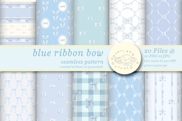 Download Watercolor Blue Ribbon Bow Pattern - Ribbon bow Collection