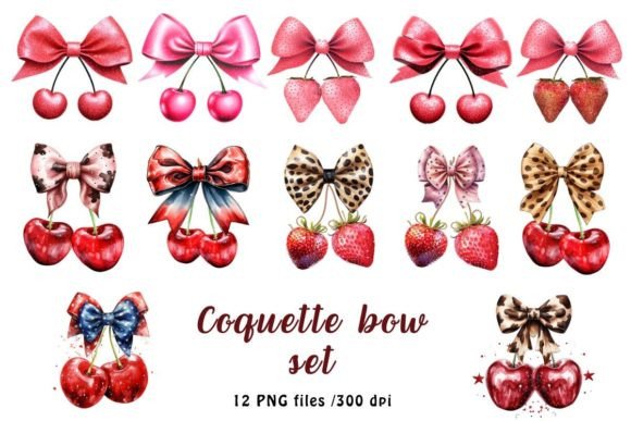 Download Pink Coquette Ribbon Bow Watercolor Set - Ribbon bow Collection